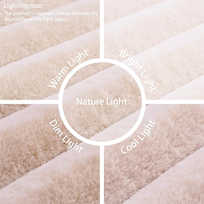 Creamy White Rabbit Striped Plush Rug 6'x9', Fluffy Faux Fur Shaggy Area Rug - Image 7