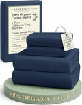 LANE LINEN 100% Organic Cotton California King Bed Sheets, 4-Piece Pure Percale Sheets Soft Breathable Cotton Bed Sheets, Deep Cal King Sheets for Thick Mattress - Navy