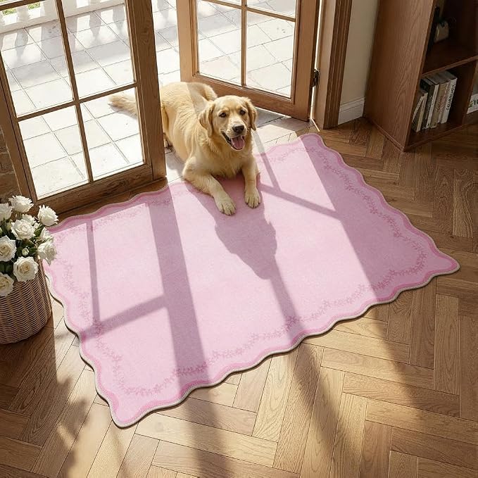 GarveeHome Scalloped Entryway Rug 2x3 Pink Washable Front Door Entry Rug | by GarveeHome