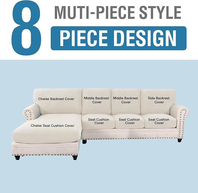 H.VERSAILTEX Sectional Couch Covers 8 Pieces Stretch Sofa Covers - Image 2