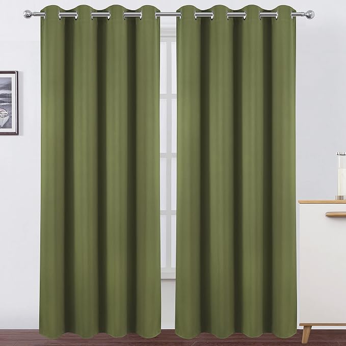 Blackout Curtains 66 x 84 inch/Olive Green Curtains Set of 2 Panels/Thermal by Lemomo