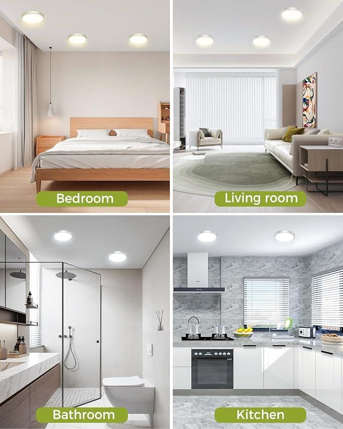 hepside 2Pack Dimmable Flush Mount Ceiling Light Fixture Brushed Nickel, 3CCT Selectable 3000/4000/6500K Ceiling Lamp, 7.5INCH 15W 1500LM Low Profile Light for Bedroom, Kitchen, Bathroom, Hallway