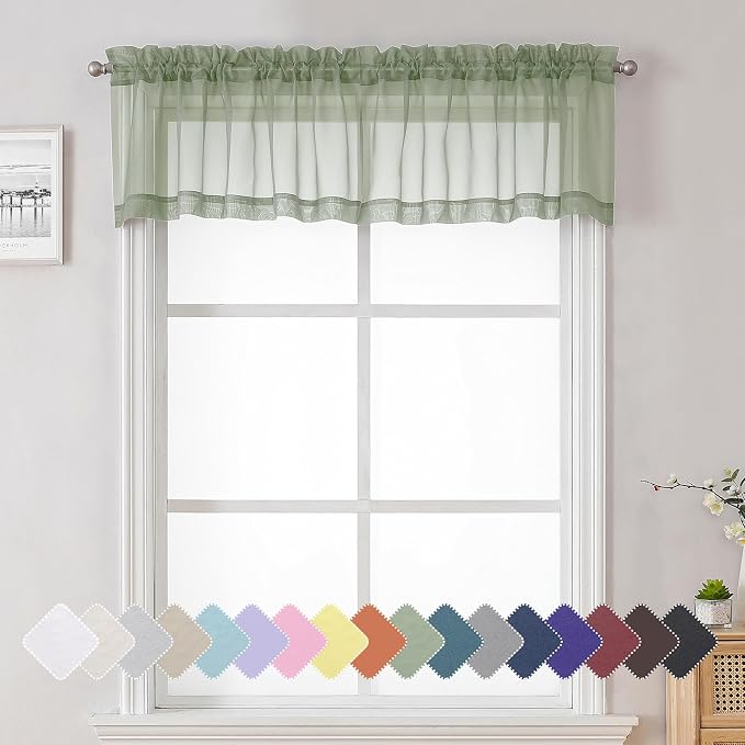 Sage Green Short Sheer Curtains 14 Inch Length 2 PCS, Cafe Kithen Curtains by Lecloud