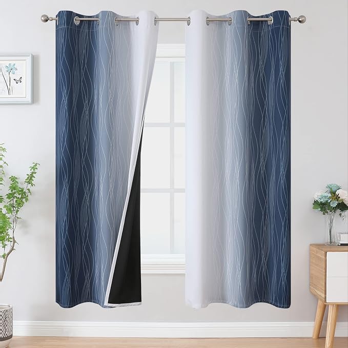 Navy Blue and Greyish White Blackout Curtains by ESTELARTEXTILER