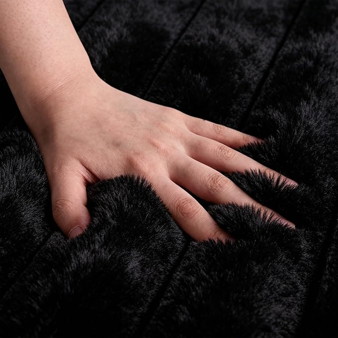 Black Rabbit Striped Plush Rug 6'x9', Fluffy Shaggy Area Rug - Image 6