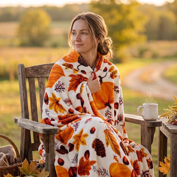 BEDELITE Fleece Blanket Soft Plush Fall Twin Size Autumn Pumpkin 60"x80" | - Image 3