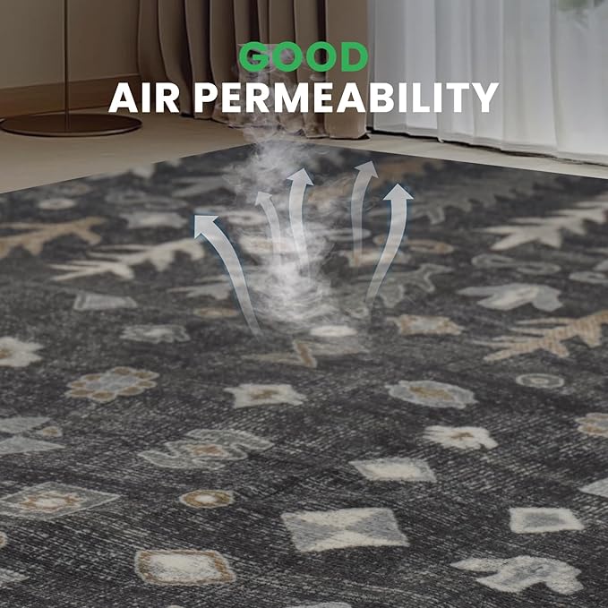 8x10 Retro Washable Area Rugs for Living Room, Dining Room- Black | Ultra Soft - Image 5