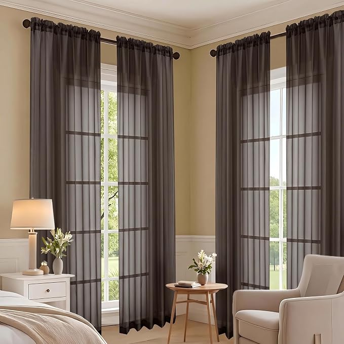 Chocolate Sheer Curtains 120 Inches Long 2 Panels Set, 59 Inch Extra Wide Soft - Image 7