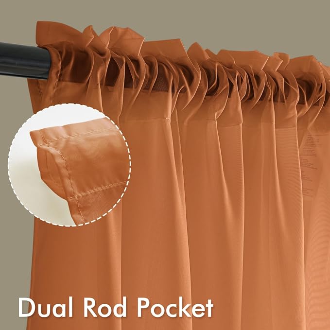 MIULEE Fall Orange Sheer Curtains 96 Inches Long 4 Panels 42 x 96 Inches | - Image 3