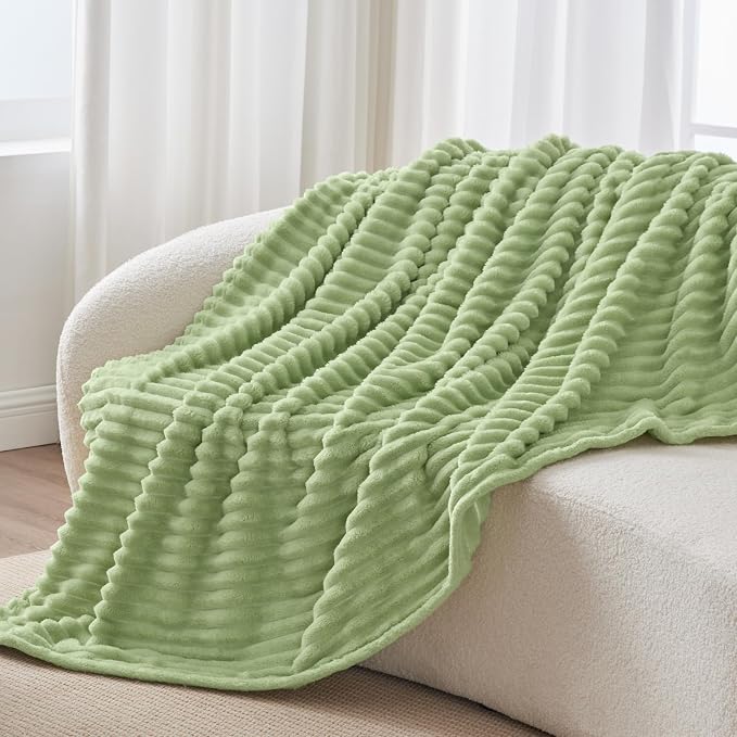 BEDELITE Striped Fleece Throw Blanket, Sage Green, Soft Cozy, Lightweight Warm - Image 8