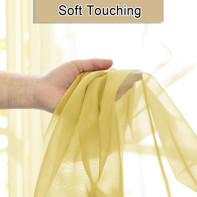 Yellow Sheer Curtains 84 Inches Long 2 Panels, Light Filtering Voile Window - Image 3