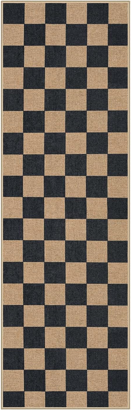 Lahome Checkered Easy Jute Kitchen Runner Rug, 2x8 Outdoor Rugs Washable | Non - Image 9