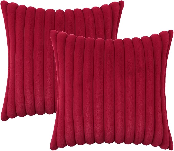 decorUhome Fall Faux Fur Throw Pillow Covers 24x24 Set of 2 Red | Decorative - Image 9