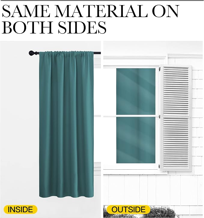 NICETOWN Blackout Curtains for Bedroom, Sea Teal, 1 Pair, 62 by 63-inch - Image 5