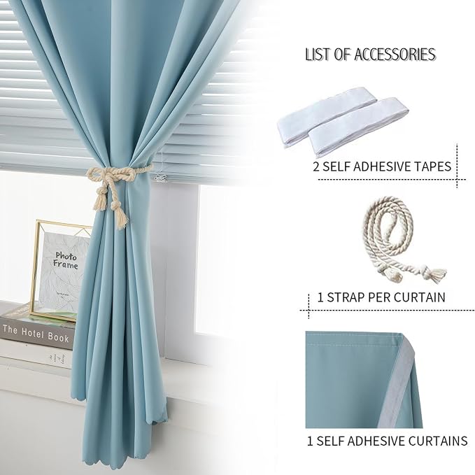 Thermal Blackout Curtains with Self-Adhesive Tape, No Rod No Drill Easy Install - Image 7