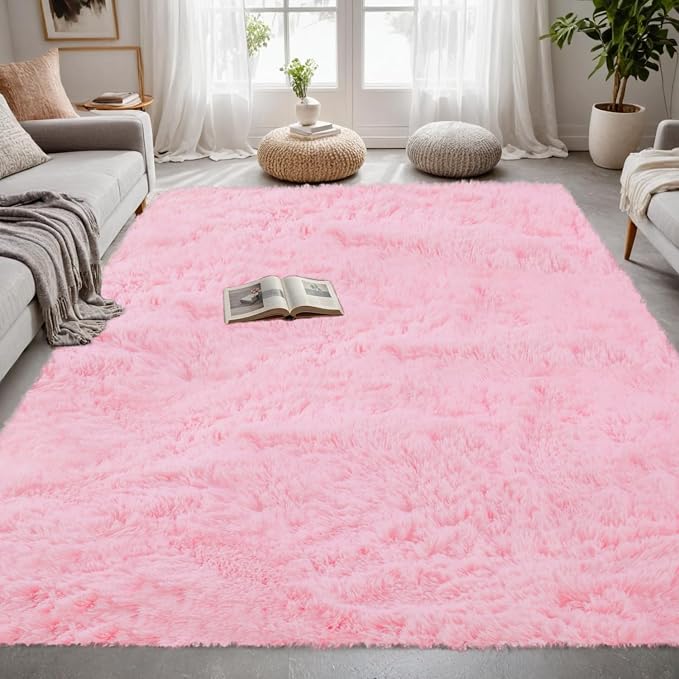 6x9 Fluffy Shag Area Rugs for Living Room Bedroom: Soft Carpet Light Pink | - Image 4