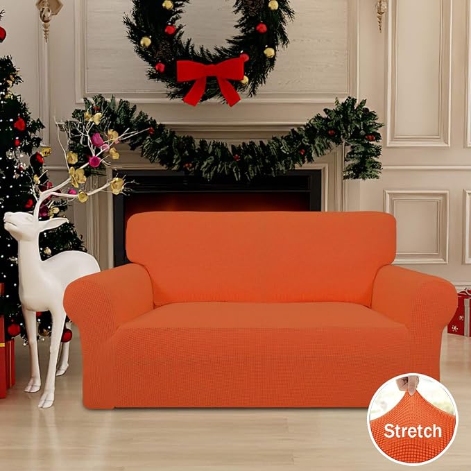 Easy-Going Stretch Loveseat Couch Covers Washable Orange | 1-Piece Loveseat - Image 2