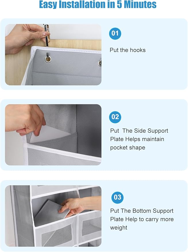 Over the Door Organizer - 10 Compartments, 80 lbs Load Behind Door Storage, Extra Large Hanging Storage Organization, Door Hanging Organizer for Bedroom, Bathroom, Nursery, Shoes, Diaper, Grey