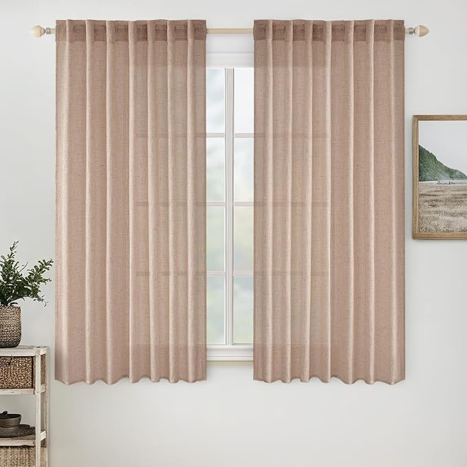MIULEE Natural Beige Linen Curtains 52x54 Inch Long by MIULEE