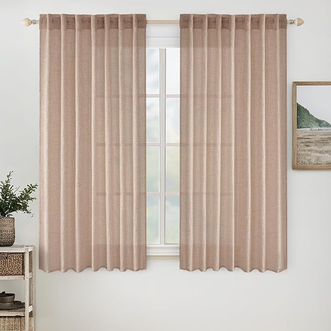 MIULEE Natural Beige Linen Curtains 52x45 Inch Long by MIULEE
