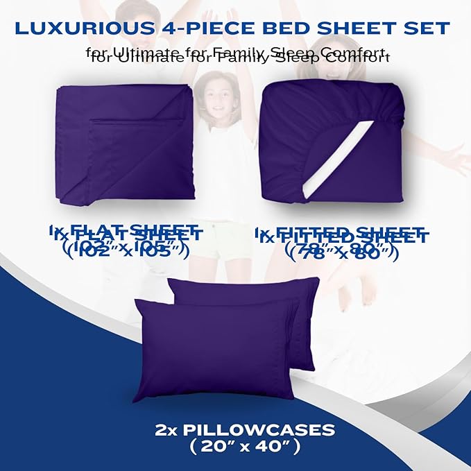 DREAMCARE Full Size Sheets - Cooling Bed Sheets - 4pcs Set - up to 15" Deep Pocket Full Sheet Set - Sheets Full Size Bed - Soft & Long Lasting 100% Fine Brushed Polyester with Side Pocket - Purple