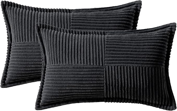 MIULEE Decorative Lumbar Throw Pillow Covers 12x20 Inch Black 2 Pack | Boho - Image 6