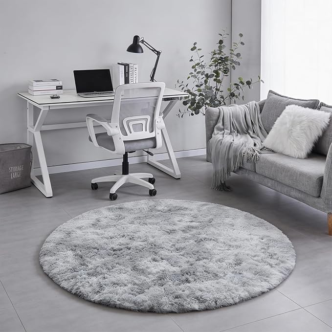 Amdrebio Tie-Dyed Light Grey Large Round Rug 8Ft - Image 6