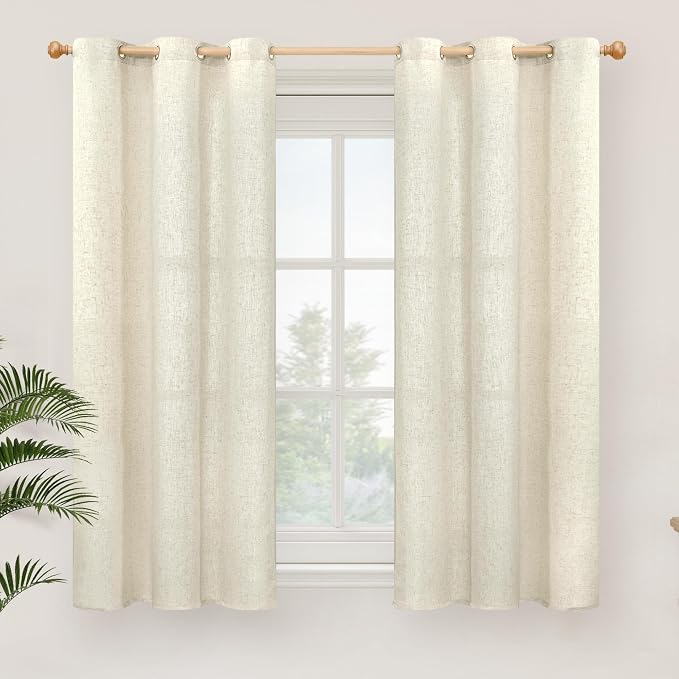 YoungsTex 45 Inch Length Beige Linen Curtains by YoungsTex