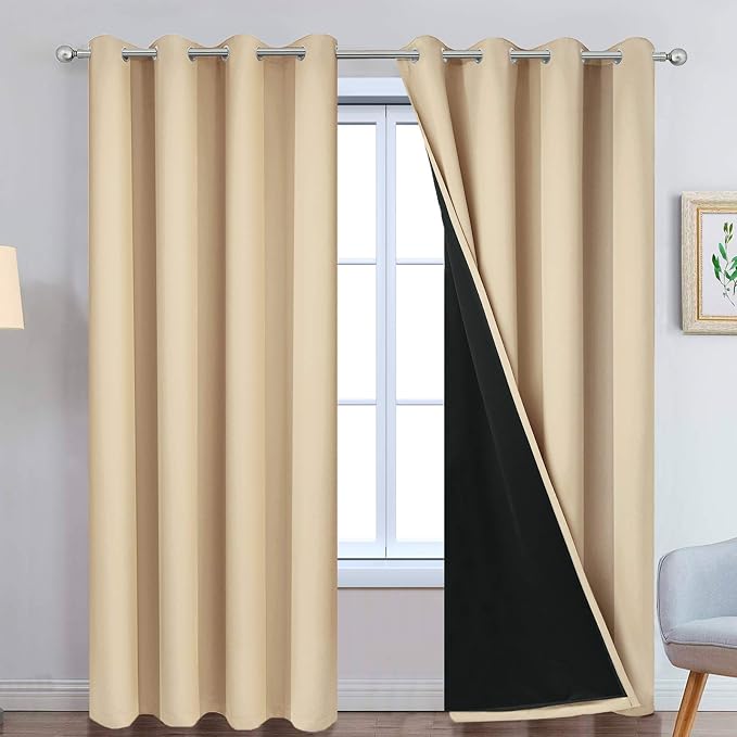 Yakamok Beige 100% Blackout Curtains 96 Inches Long by Yakamok