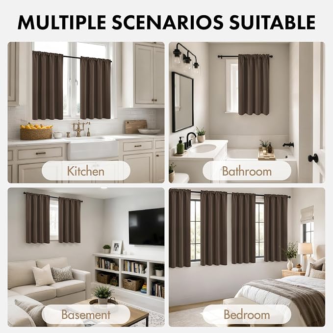 MIULEE 4-Panel Blackout Kitchen Window Curtain 40" Wx45 L Chocolate Brown | - Image 5
