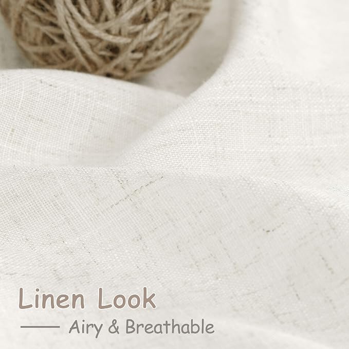 Beige White Linen Curtains 84 Inch Length 2 Panels Set - Image 5