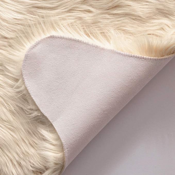MIULEE Fluffy Area Rug 3x5 ft Faux Fur Sheepskin Rug Light Yellow | Luxury - Image 6