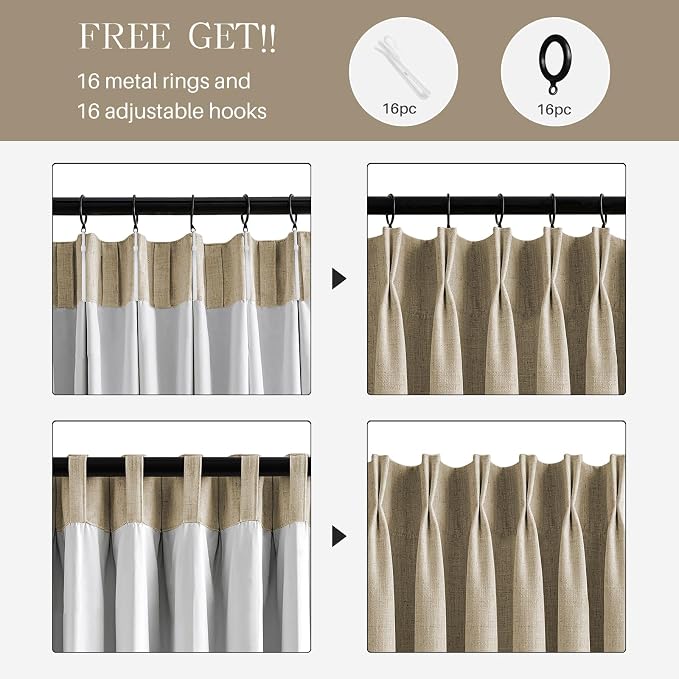 AUSSPVOCT Pinch Pleated 95 Inch Linen Curtains 100% Blackout - Image 7