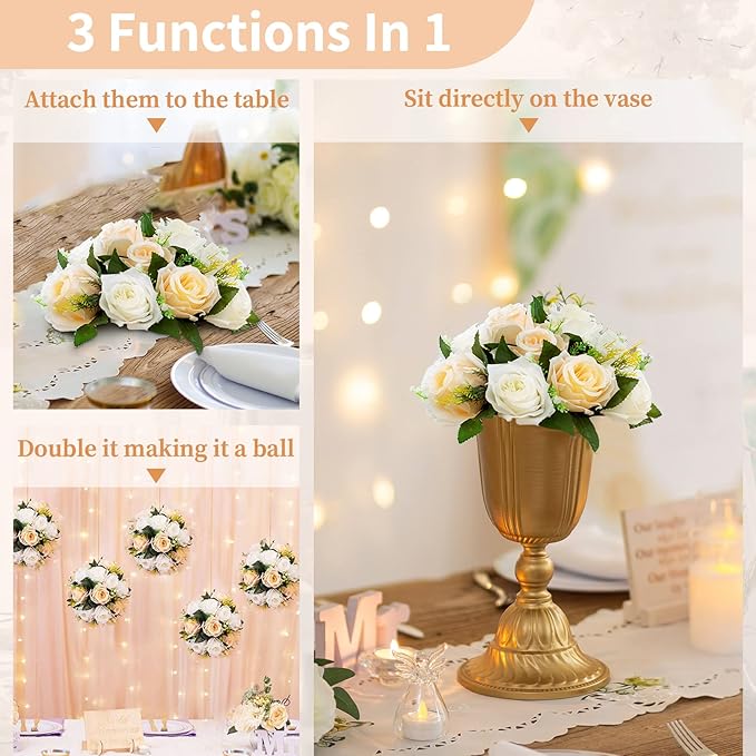 NUPTIO Pcs of 2 Fake Flower Ball Arrangement Bouquet,15 Heads Plastic Roses with Base, Suitable for Our Store's Wedding Centerpiece Flower Rack for Parties Valentine's Day Home Décor