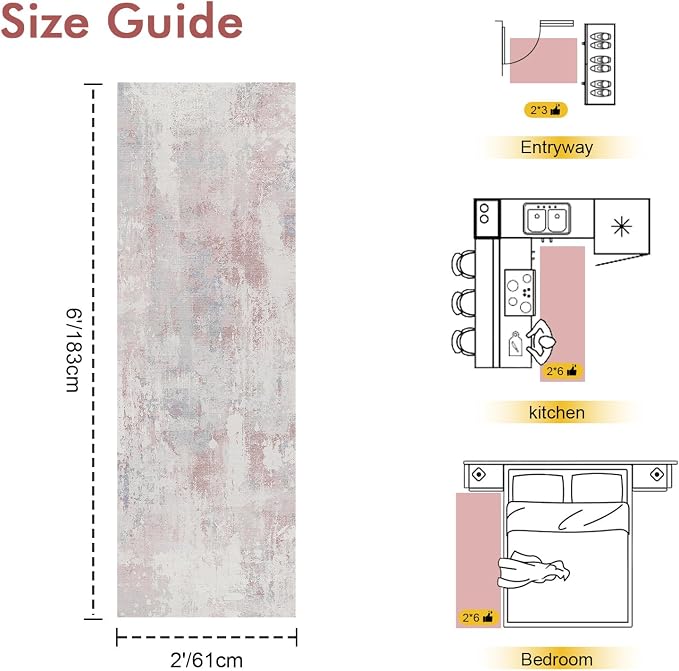2x6 Ft Washable Runner Rug, Non-Slip Low Pile Hallway Kitchen Area Rug - Image 2