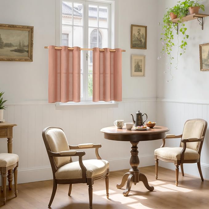YoungsTex Terracotta Linen Kitchen Curtains 36 Inch Length - Image 2