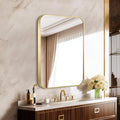 24"x30" Brushed Matte Gold Mirror for Wall, Gold Metal Framed Rounded Corner Rectangular Mirror for Bathroom Vanity,Entryway,Living Room,Bedroom,Vertical or Horizontal