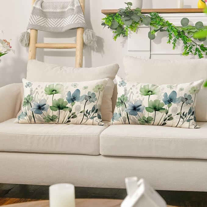 AVOIN colorlife Chinoiserie Poppy Flowers Pillow Covers 12x20 Inch Set of 2 | - Image 5