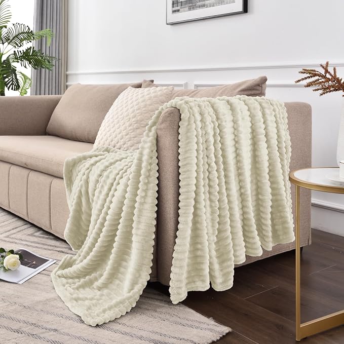 BEDELITE 3D Ribbed Jacquard Beige King Size Blankets - Image 6