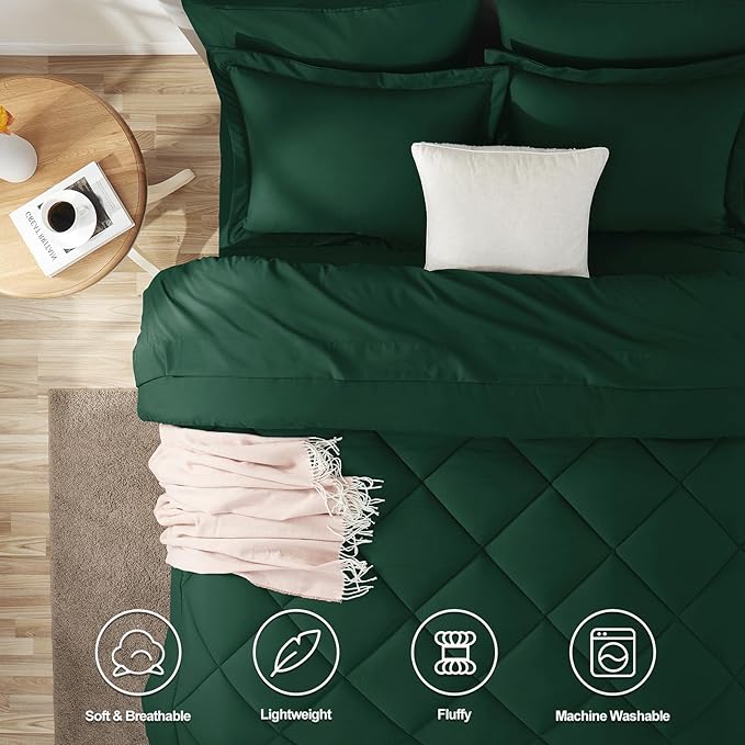 CozyLux California King Comforter Set Emerald Green - Cal King Bed in a Bag 7 Pieces, Luxury Soft Bed Set for All Seasons, Bedding Set with Down Alternative Comforter, Sheets, Pillowcases & Shams