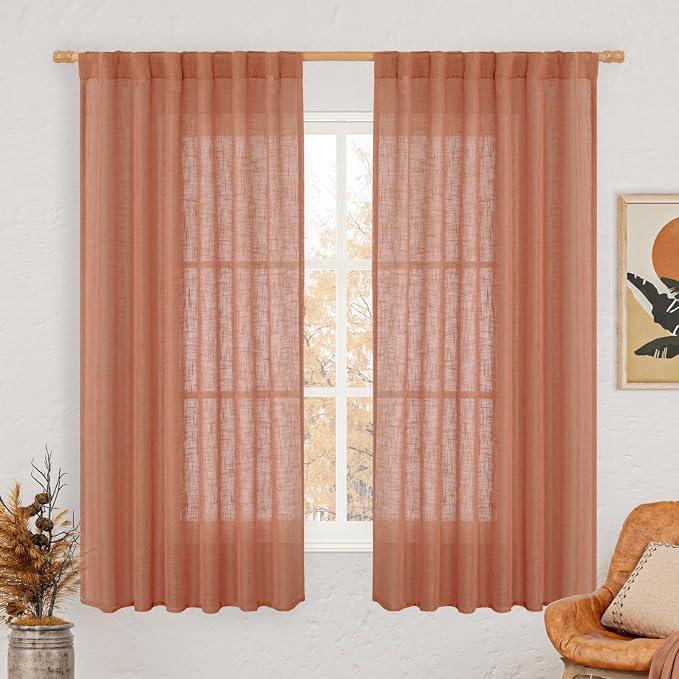 Terracotta Linen Curtains 63 Inch by LAMIT