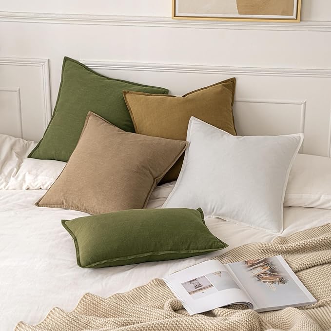 MIULEE Decorative Linen Pillow Covers 20x20 Inch Khaki | Boho Farmhouse​ ​Fall - Image 5
