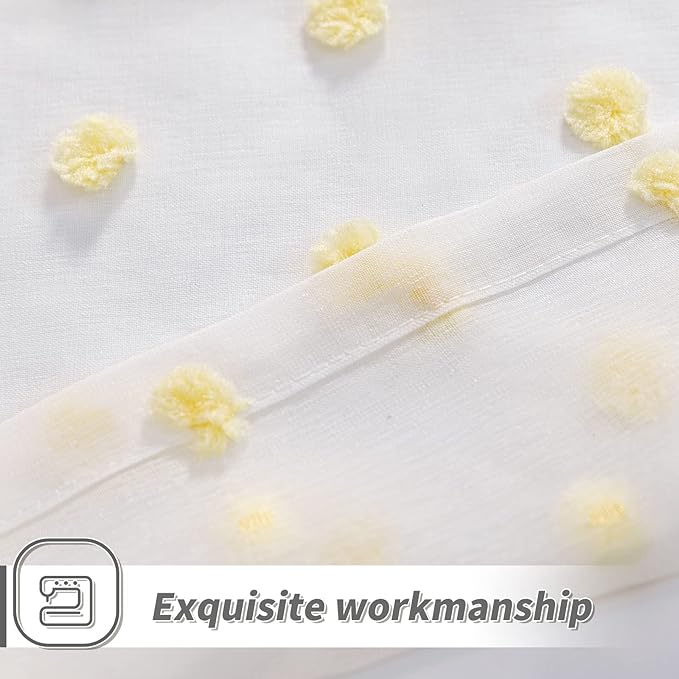 MYSKY HOME 120 Inch Long Living Room Curtains for Windows Sliding Door Yellow Pom Pom Curtains for Bedroom Set of 2 Sheer Curtains Farmhouse Rod Pocket Parties Backdrops 52" x 120"