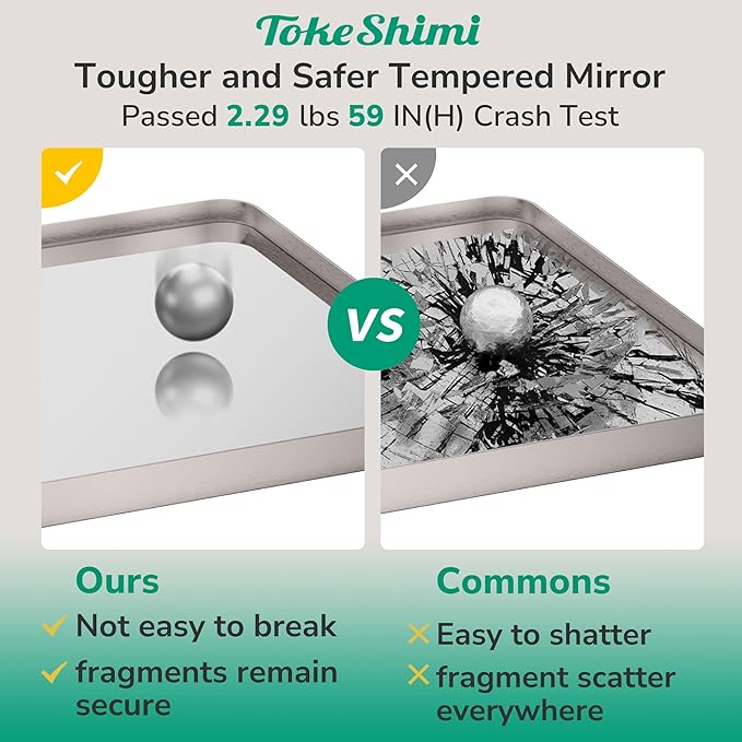 TokeShimi 48x30 Wall Mirror for Bathroom,Brushed Nickel Bathroom Vanity Mirror Modern,Tempered Glass,Large Bathroom Mirror Rectangle,Metal Framed Bathroom Mirror(Horizontal/Vertical)