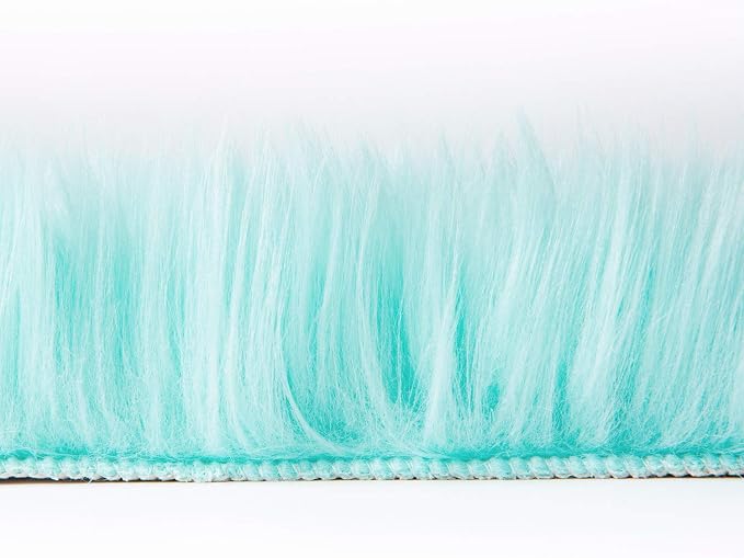 Ashler Faux Fur Area Rug, Fluffy Shaggy 3 x 5 Feet Rectangle Turquoise Fuzzy - Image 6