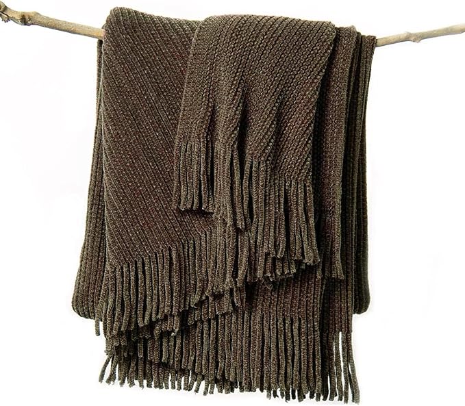 lifein Throw Blanket for Couch, Soft Boho Decor Bed Throw, Cozy Brown Knitted by lifein