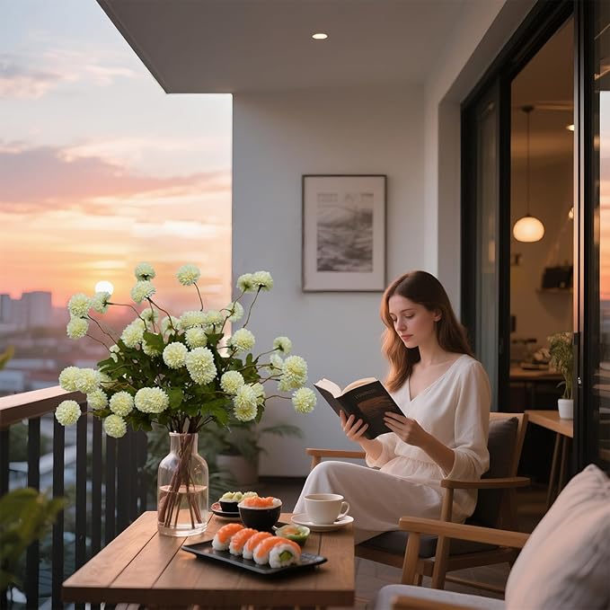 10 Stems Fake Flowers +Eucalyptus Stems Realistic Artificial Flowers Branches for Vase Milky White kiku Flowers Floral Arrangements Mum Boho Bridal Bouquet Silk for Home Decoration Indoor