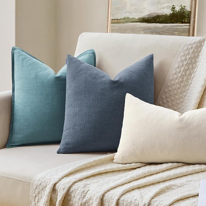 MIULEE Dark Grey Blue Chenille Couch Throw Pillow Covers, 18x18 | Set of 2 - Image 2
