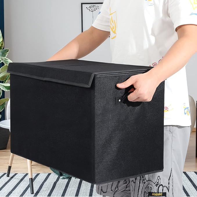 2 Pack Large Toy Box Chest Storage with Flip-Top Lid, Collapsible Kids Toy Storage Bin Boxes s for Toys, Playroom Organizers, 25"x13" x16" (Linen Black)