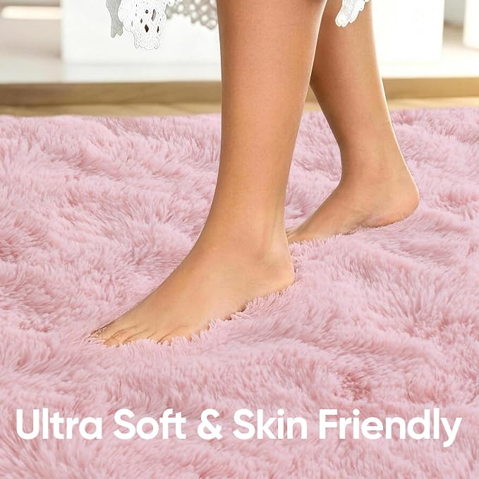 2x3 Pink Fluffy Soft Area Rug Non-Slip - Image 5